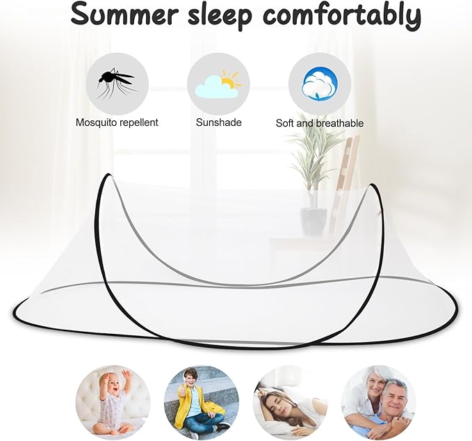 Pop Up Mosquito Net for Bed, Adjustable Anti Mosquito Bed Canopy, Fly Net Tent for Single, Indoor & Outdoor(78 * 56 * 31 inch)