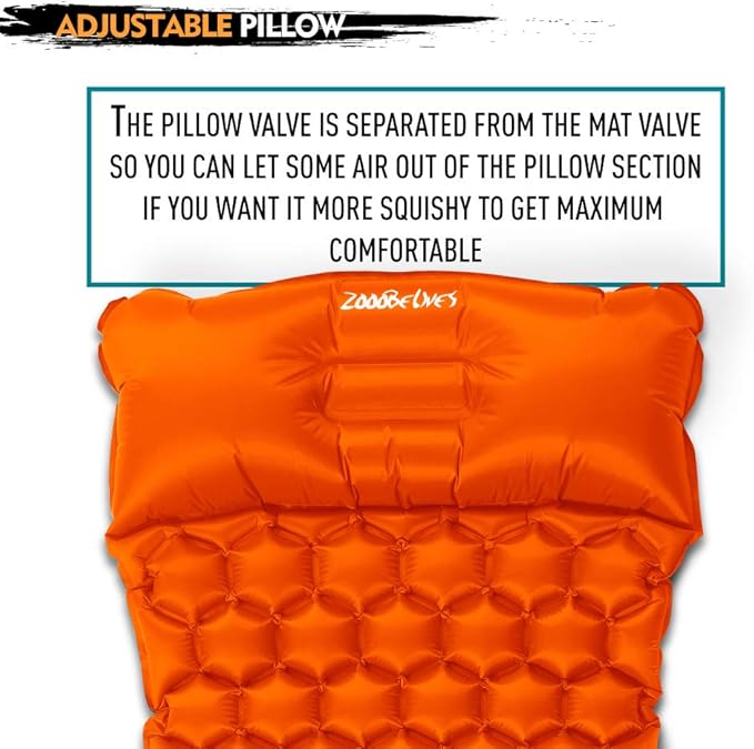 ZOOOBELIVES Ultralight Sleeping Pad with Pillow– Inflatable Camping Mat for Backpacking, Traveling and Hiking, Compact and Portable Multiple Color Options
