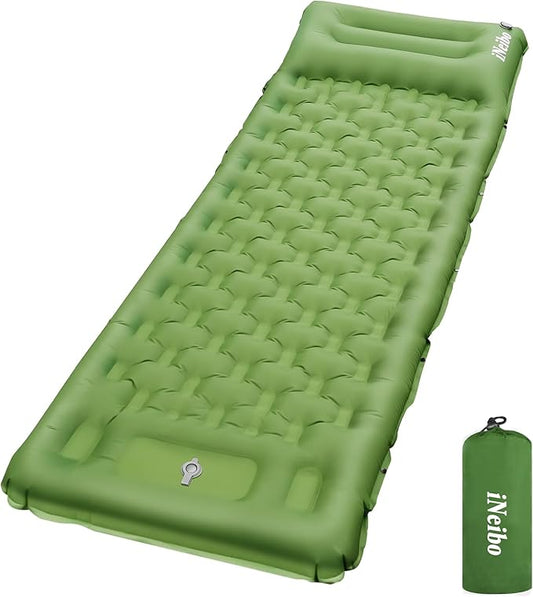iNeibo Camping Sleeping Pad, Ultralight Inflating Mattress With Pillow & Foot Pump, Ultra-Thick Enhanced Support for Hiking, Backpacking, Tent, Car Traveling