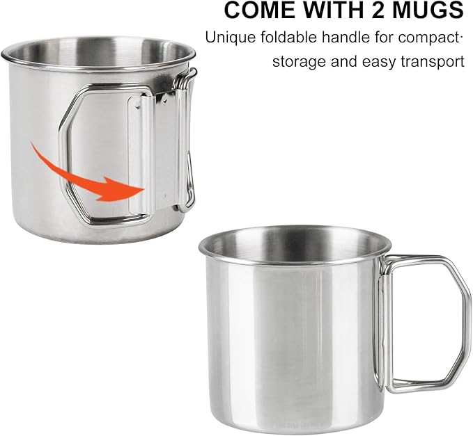 Multi Use 6 Cup Coffee Pot Bundle Coffee Percolator with 2 Mugs Stainless Steel Coffee Maker with Two Heat Resistant Tough Borosilicate Glass Knob Fireproof Silica Handle Using on any Stovetop