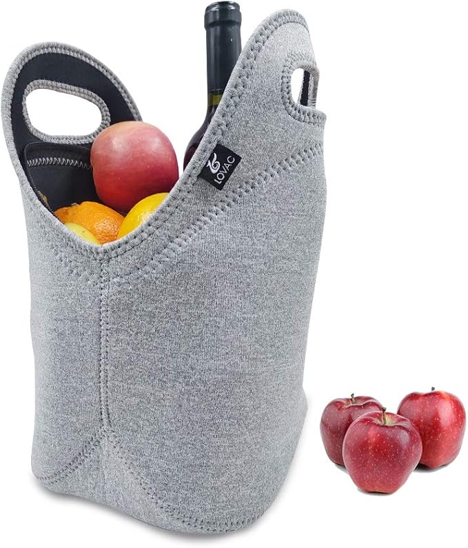 Neoprene Lunch Bag,LOVAC Thick Insulated - Durable & Waterproof Lunch Tote With Zipper For Outdoor Travel Work School (Cool Gray)