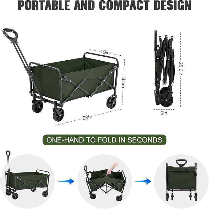 Collapsible Foldable Wagon,Wagons Carts Foldable with Wheels,Utility Grocery Folding Beach Wagon for Sand Garden Sports Shopping Outdoor(Light Green).