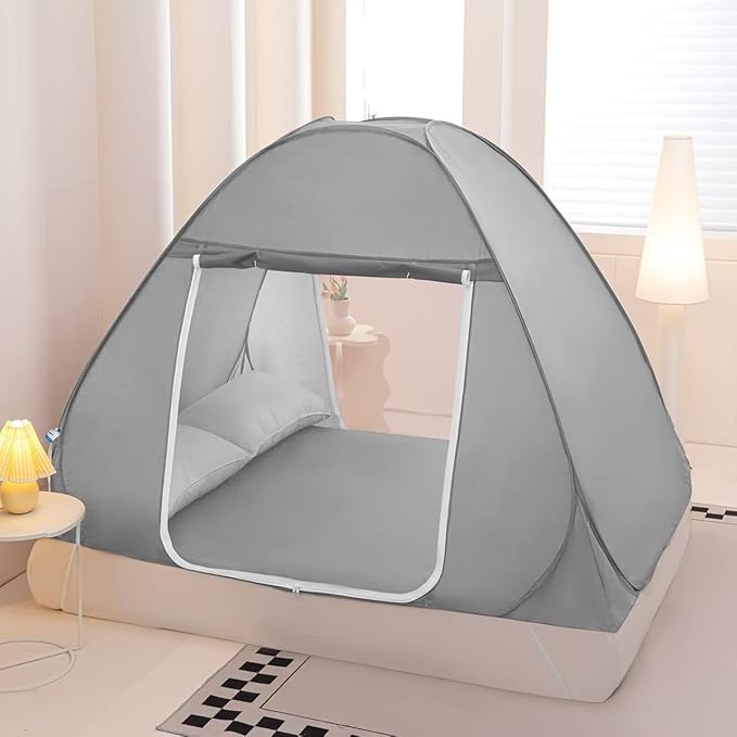 Mosquito Net for Bed, Folded Size 12 inch Portable Camping Travel Mosquito Net, Pop Up Mosquito Tent with Double Entry for King Queen Size Bed (Folded 20 Inch Grey, 71"x79"x59")