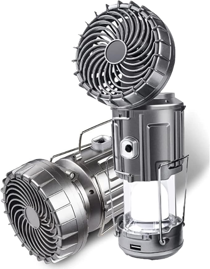 Solar Camping Lantern with Fan,Rechargeable Camping Fans Charging for Phone, Battery Operated Light for Hurricane Power Outage Tent Emergency Camping Gear Must Haves