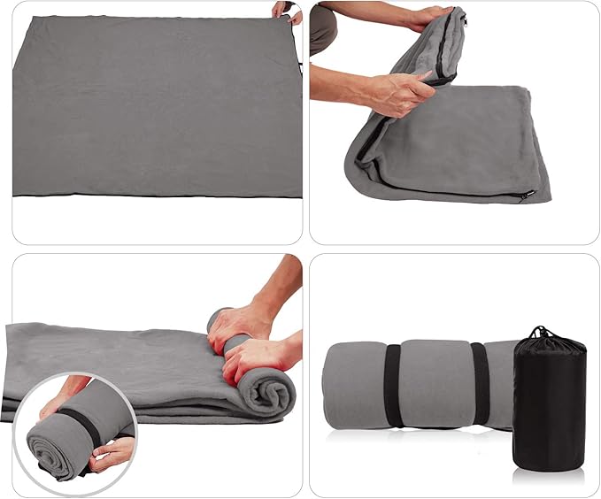 REDCAMP Fleece Sleeping Bag Liner for Adult Warm or Cold Weather, 75" Long Full Sized Zipper Camping Blanket for Outdoor Indoor Used with Sack, Grey