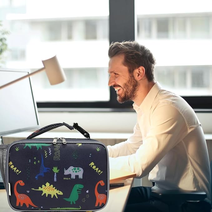 Insulated Lunch Box for School, Thermal Reusable Durable Freezable Lunch Bags for Kids Boys Girls Men Women - Small Soft Cooler Portable Lunch Tote Kit for Work Picnic Travel,Dinosaur