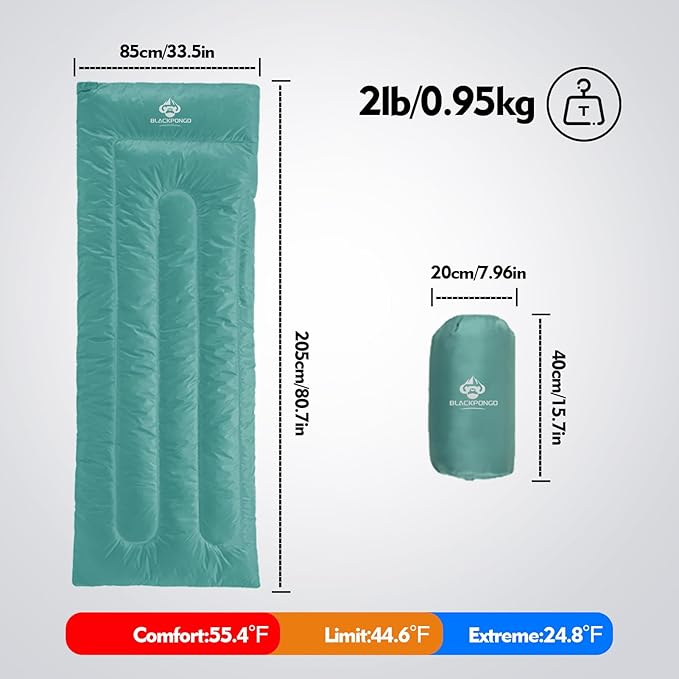 Ultralight Sleeping Bag - Envelope Lightweight Portable, Waterproof, Comfort with Compression Sack - Great for 3 Season Traveling, Camping, Hiking