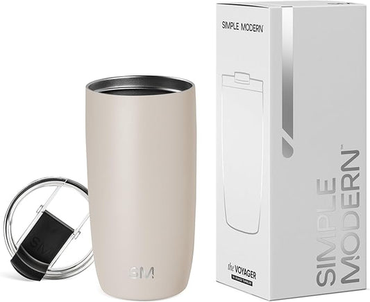 Simple Modern Travel Coffee Mug Tumbler with Flip Lid | Reusable Insulated Stainless Steel Cold Brew Iced Coffee Cup Thermos | Gifts for Women Men Him Her | Voyager Collection | 16oz | Almond Birch