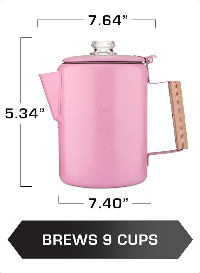 COLETTI Bozeman Camping Coffee Pot — Camping Coffee Makers, Coffee Percolator – America's Sleekest Percolator – NO Aluminum or Plastic (Pink)