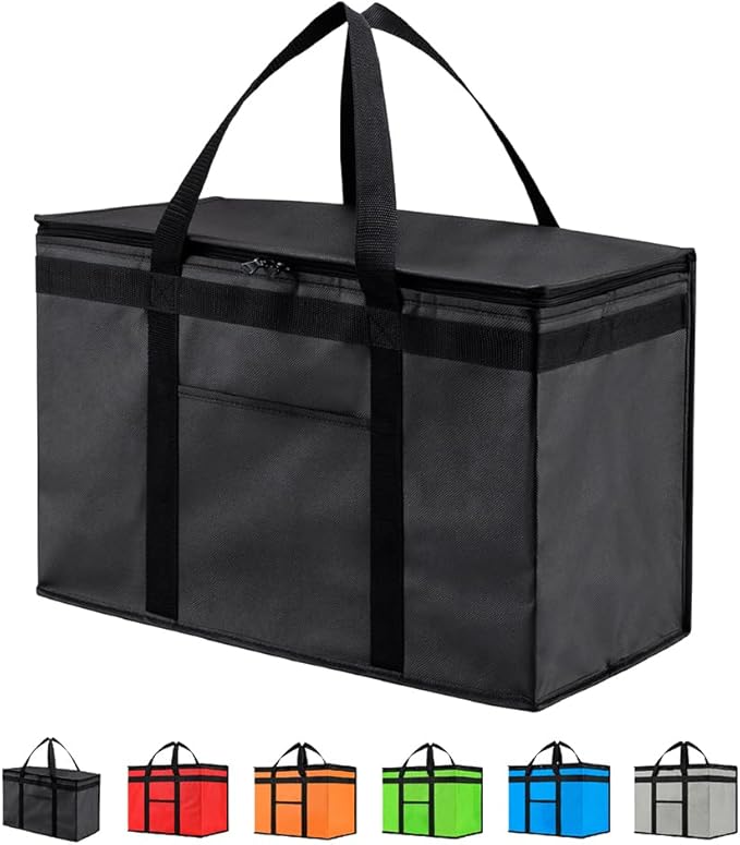NZ home Insulated Cooler Bag and Food Warmer (XXL, 2 Pack) for Delivery & Grocery Shopping with Zippered Top, Black