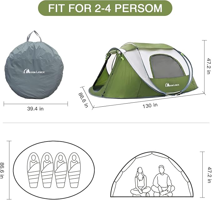 Camping Tent 4 Person Pop up Tent Set Up in 10 Seconds Instant Tent for Family Waterproof with Detachable Rainfly and Skylight