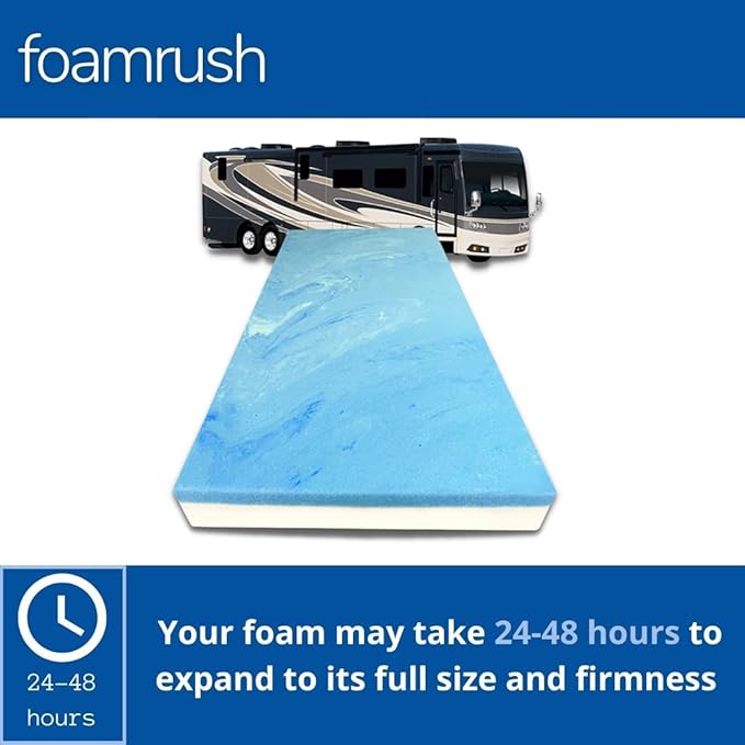 FoamRush 6-Inch Bunk (48" x 72") Gel Memory Foam Mattress Replacement, Travel Comfort, Pressure Relief, Made in USA, Camper Trailer Truck, Cover Not Included, Three Quarter Size