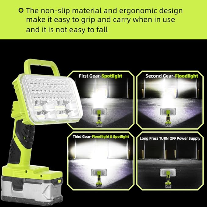 Work Light for RYOBI 18V Battery, 4200LM 40W Cordless LED Light Outdoor Jobsite Light Flashlight, 90 Degree Pivoting Head for Hiking Car Respir Camp Garage Emergrncy Lighting (Batteries Not Included)