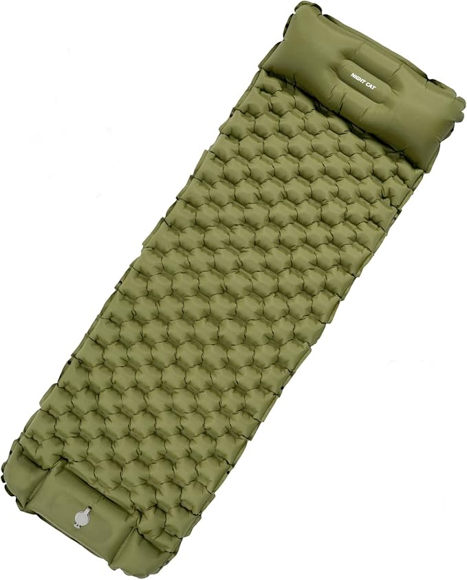 Night Cat Inflatable Sleeping Pads Mat Bed with Foot Pump and Pillow for Camping Backpacking Hiking Ultra-Light Compact Comfortable Extendable