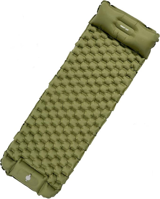 Night Cat Inflatable Sleeping Pads Mat Bed with Foot Pump and Pillow for Camping Backpacking Hiking Ultra-Light Compact Comfortable Extendable