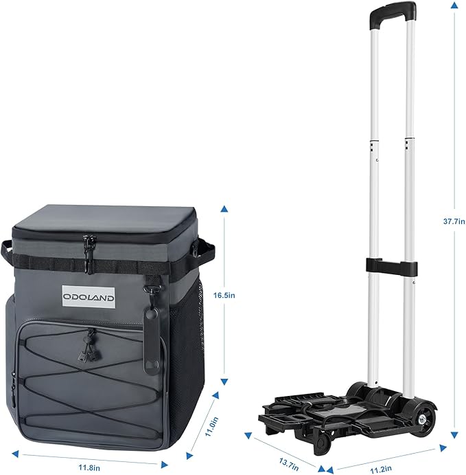 Odoland 48/72 Cans Soft Cooler with Wheels and Handle Collapsible Ice Chest Rolling Coolers on Wheels for Beach Camping Travel and Picnic