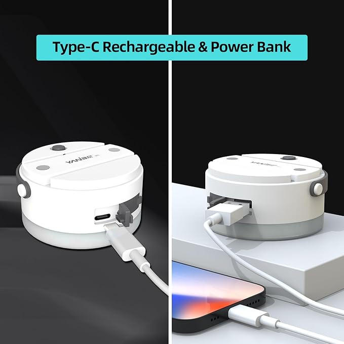 Hanging Camping Tent Light with Stepless Dimming & Magnetic Base, USB-C Rechargeable LED Lantern for Outdoor Glamping, Emergencies, Indoor Outages (Portable Waterproof, Power Bank Function)