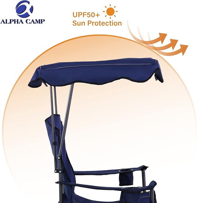 ALPHA CAMP Oversized Camping Chair with Shade Canopy, Folding Lawn Chairs