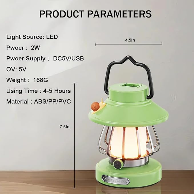Camping Lantern for Kid Toddler Flashlight with Soft Light & Eye Protection Indoor Outdoor Hanging Tent Portable Night Light Battery Operated Sky Lanterns Rechargeable Lamp Gear Essentials Gift Green