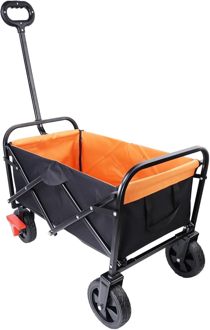 Collapsible Folding Wagon Garden Shopping Beach Cart,Light Utility Buggy with Big Wheels,Adjustable Handle and Cup Holder,for Sand,Camping,Outdoor,30.31",Black+Yellow