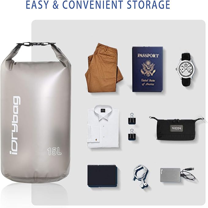 IDRYBAG Clear Dry Bag Waterproof 2L/5L/10L/15L/20L, Small Dry Sack Waterproof Bag for Kayaking