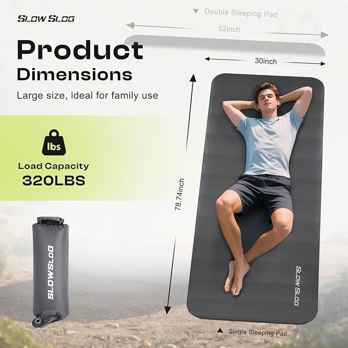 Self-Inflating Sleeping Mats for Outdoor 4in Ultra-Thick Foam Sleeping Pad Inflatable Camping Mattress with Pump Sack, Portable Camping Pad for 4-Season, Gray