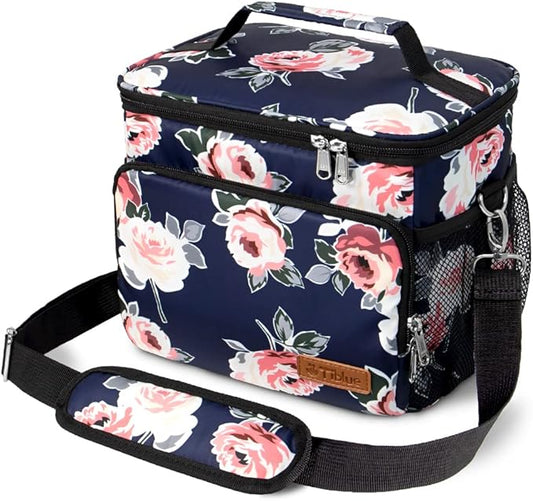 Tiblue Insulated Lunch Bag for Women/Men, Reusable Lunch Box for Office Work School Picnic Beach, Leakproof Freezable Cooler Bag with Adjustable Shoulder Strap for Kids/Adult(Medium, Romantic Rose)