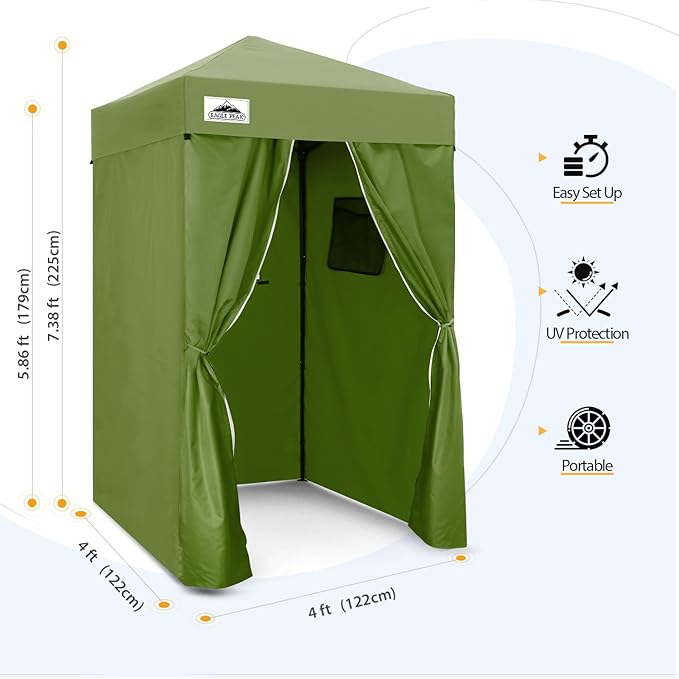 EAGLE PEAK Flex Ultra Compact 4x4 Pop-up Canopy, Sun Shelter, Changing Room, Portable Privacy Canopy Cabana for Pool, Fashion Photoshoots, or Camping, 4x4 ft, Army Green