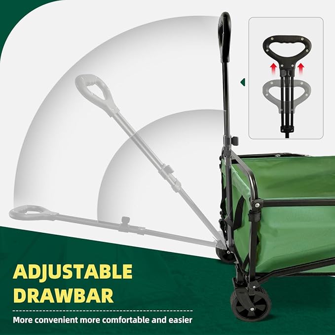 Collapsible Wagon Cart Heavy Duty Foldable, Large Capacity Foldable Grocery Beach Wagon for Camping Sports Shopping, Green