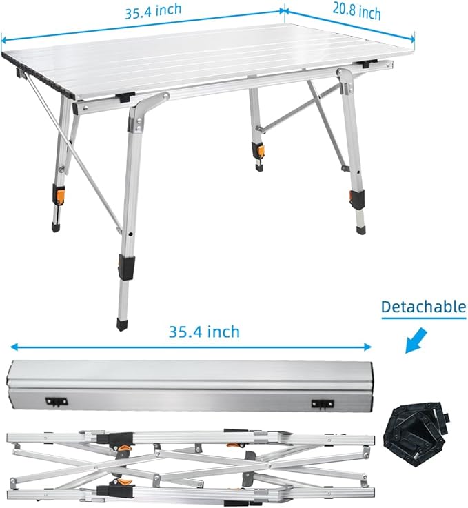 ZWANG Camping Table Foldable Portable with Adjustable Legs, Aluminum Folding Table Roll Up Table with Carrying Bag for Outdoor, Lightweight for Camping, Beach, Backyards, BBQ, Party and Picnic