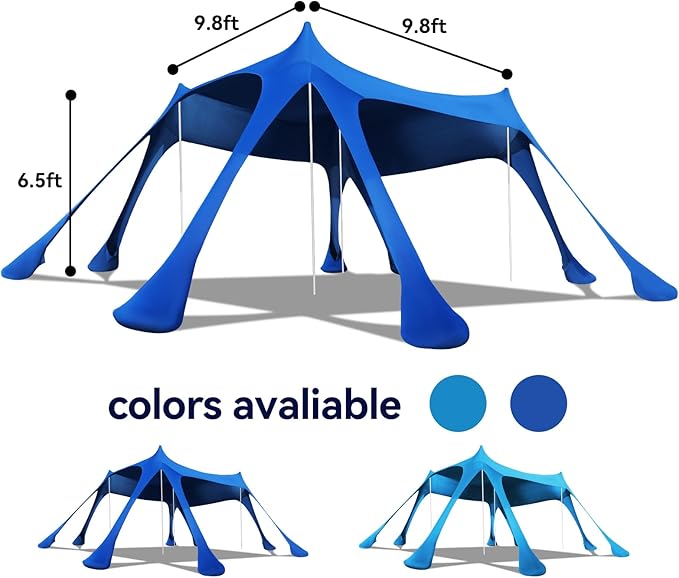 Beach Tent, UPF50+ Protection Sun Shade Canopy with 8 Sand Bags, Sturdy and Durable,Easy to Install, Outdoor Beach Tent Sun shelter for Camping Trips, Backyard，Picnic (9.8 x 9.8 Ft, Dark Blue)