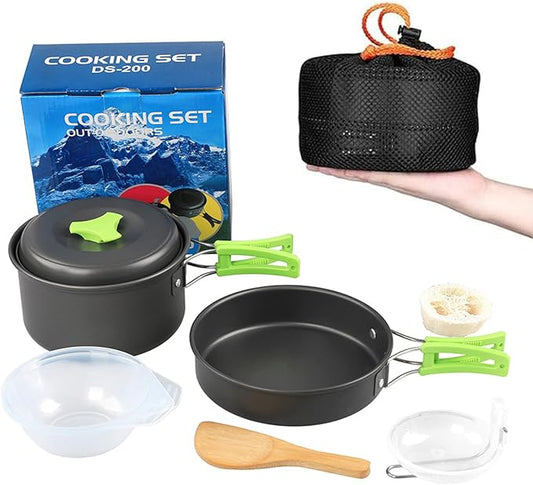 aiGear Camping Cookware Mess Kit, Non-Stick Camping Pan Pot Kettle, Lightweight Aluminum Camping Utensils, Collapsible Portable Camping Cooking Set for Outdoor Cooking Hiking Picnic