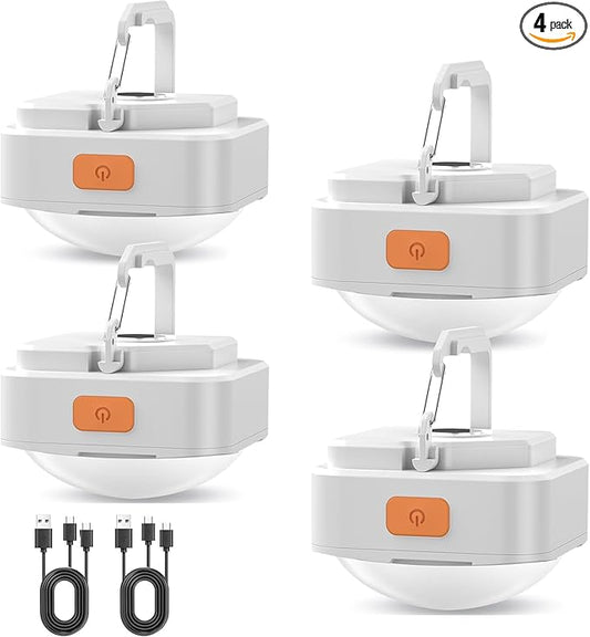 Rechargeable Camping Lights FLY2SKY 4Pcs White Tent Lights Mini Flashlight Portable LED Camping Lantern Survival Gear Camping Accessories for Hiking Backpacking Fishing Hurricane Emergency Outage