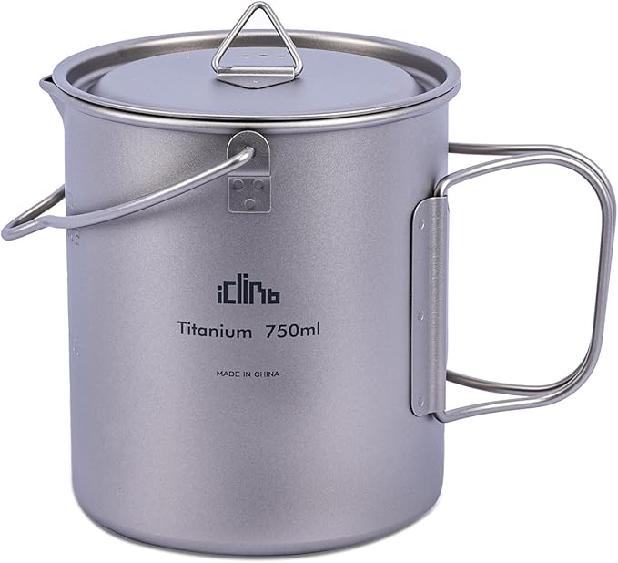 iClimb Titanium Cup Camping Coffee Mug Ultralight Compact with Foldable Handle (750ml)
