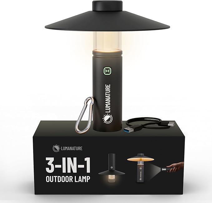 Rechargeable Camping Lantern – LED Outdoor Light with Flashlight & Lantern Modes, Magnetic Base & Hanging Hooks – Waterproof Emergency Light for Camping Backpacking Hiking & Power Outages - Black