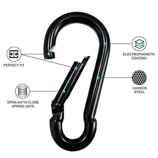 KINLINK 10 Pack Black Carabiner Clip, 1.57 inch Heavy Duty Spring Snap Hook, Small Caribeener Clips for Outdoor Camping, Swing Set, Hammock, Hiking Travel, Fishing, Quick Link Keychain