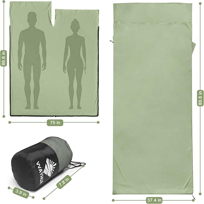 Sleeping Bag Liner, Self Tan Sleep Sack, Adult Sleep Sack, Two-Way-Zipper Expose Feet Separately, Portable Single Camping Travel Sheets for Hotel,Hostels,Business Trips