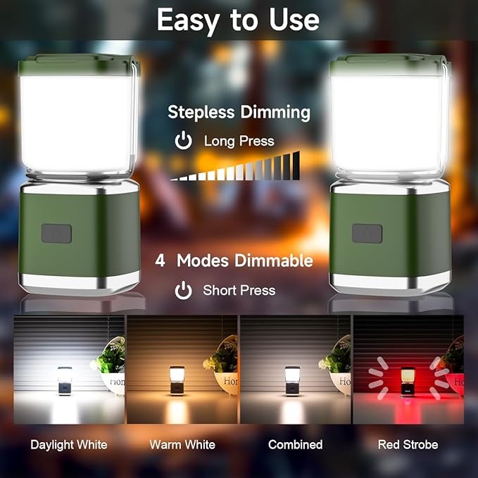 LED Camping Lantern, 1000 Lumens Camping Lantern Rechargeable with 4 Light Modes, Waterproof, Camping Essentials, Mini Lantern Flashlight for Camping, Hurricane, Emergency, Hiking, Power Outages, 2pc