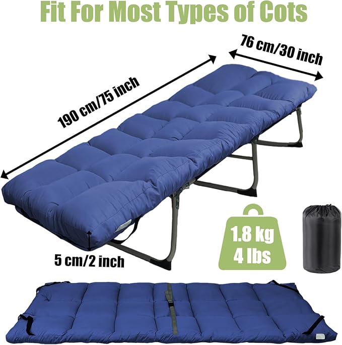 Tuphen Cot Mattress Pad-Cot Pads for Camping, Cot Mattress Topper, Camping Mattress Sleeping Pad 75"x30" Soft Lightweight Quilted Pads for Camp Cot/RV Bunk/Narrow Twin Beds