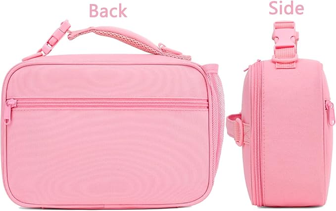 FlowFly Kids Lunch Bag, Durable Insulated School Lunch Box with Shoulder Strap and Bottle Holder, Water-resistant Thermal Small Lunch Cooler Tote for Teen Boys & Girls,Pink