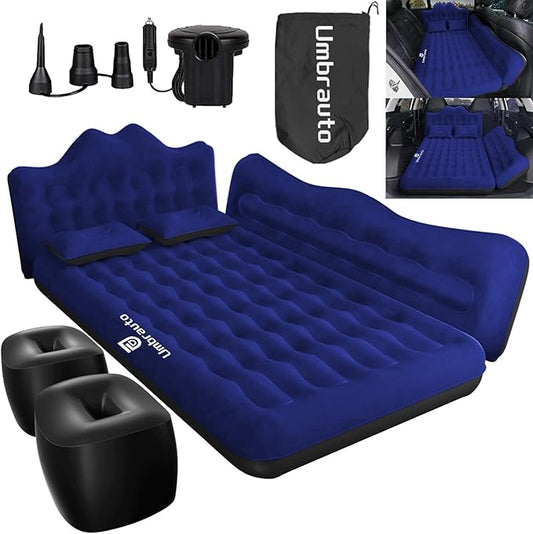 Umbrauto Car Air Mattress Bed: Inflatable SUV Camping Sleeping Pad for Truck Back Seat with Pump & Pillows, Blow Up Backseat Car Mattress for Van Rear Seat Navy