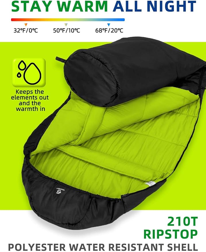 Bessport Mummy Sleeping Bag | 15-45 ℉ Extreme 3-4 Season Sleeping Bag for Adults Cold Weather– Warm and Washable, for Hiking Traveling & Outdoor Activities