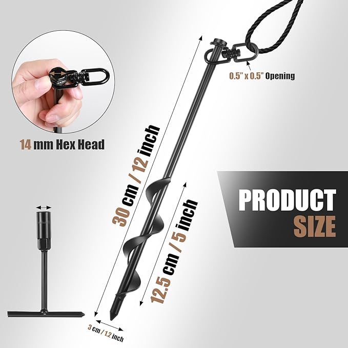 Reginary 36 Pcs Ground Anchors Screw in Tent Stakes Heavy Duty Trampoline Anchors High Wind for Camping Canopy Carport Sheds Beach Sand Stakes Metal Swing Set (Black)