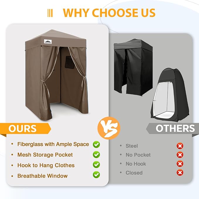 EAGLE PEAK Flex Ultra Compact 4x4 Pop-up Canopy, Sun Shelter, Changing Room, Portable Privacy Canopy Cabana for Pool, Fashion Photoshoots, or Camping, 4x4 ft, Brown