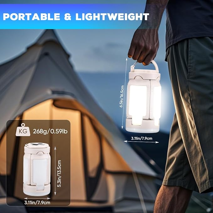 Foldable Camping Lantern, Rechargeable Camping Lights, 4000LM, 6 Light Modes, IPX4 Waterproof Tent Lights for Power Outages, Emergency, Hurricane, Hiking, 2-Pack