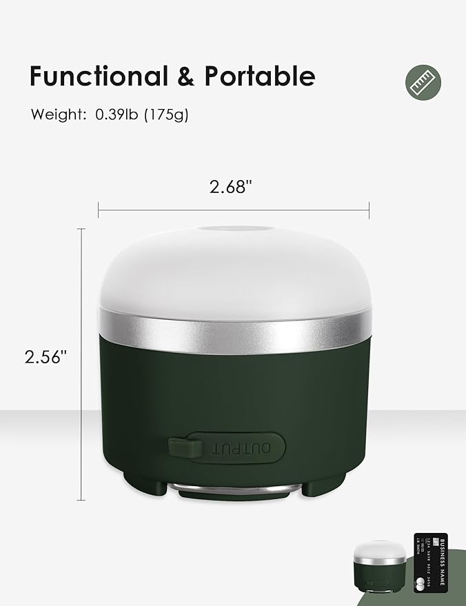 Joyzy Rechargeable LED Camping Lantern, 600lm, 3600mAh, Mini Hanging Light for Outdoor, Fishing, Car or House Emergency Kit (Green)