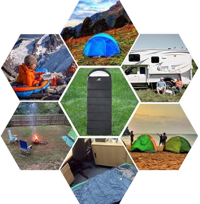 Rectangular Heated Sleeping Bag Envelope Style 5pcs Multi USB Power Support Heating Pads, Operated with Battery Power Bank or Other USB Power Supplies, Envelope-Black-3D Heating