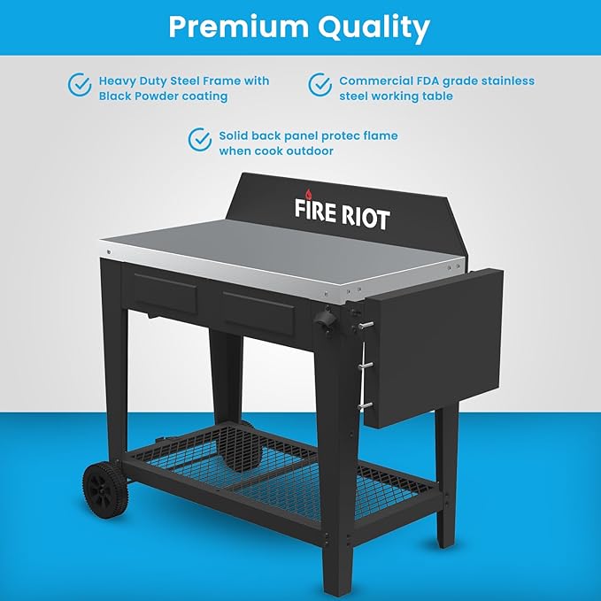 Portable Outdoor Grill Table - Grill Carts with Wheels – 36” L x 20” W Stainless Steel Table Top– BBQ Cart Fits 17 Inch Or 22 Inch Griddle Stand Outdoor Cooking Station