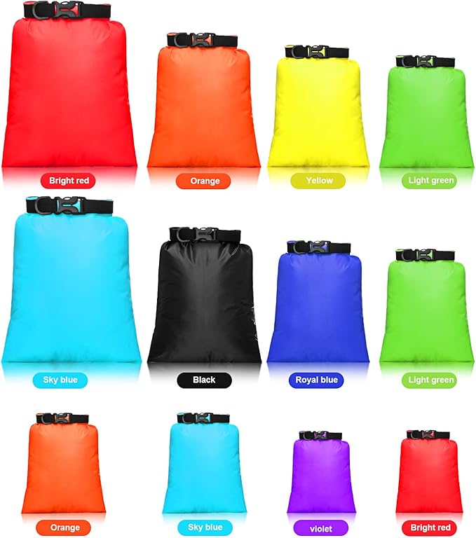 Shappy 12 Pcs Waterproof Dry Bag Set 6 Sizes Lightweight Sacks and Long Adjustable Shoulder Strap Outdoor Water Proof Keep Gear Dry Bag Stuff Sacks for Backpacking, Boating, Hiking, Camping (Bright)