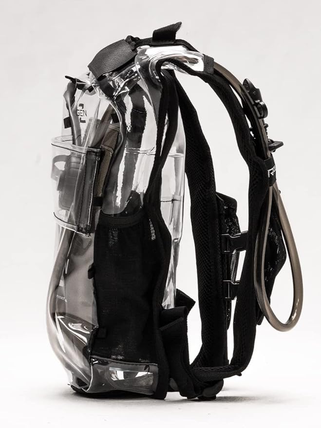 RAVERUNNER® Clear Hydration Pack | Festival Approved Hydration Backpack Clear with 2L Bladder & Quick Disconnect Hose | Clear Camelbak Water Backpack, Clear Hydration Backpack, Clear Camelbak